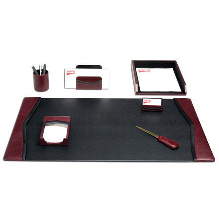 Burgundy Contemporary Leather 7-Piece Desk Set -  DACASSO, DF-7004